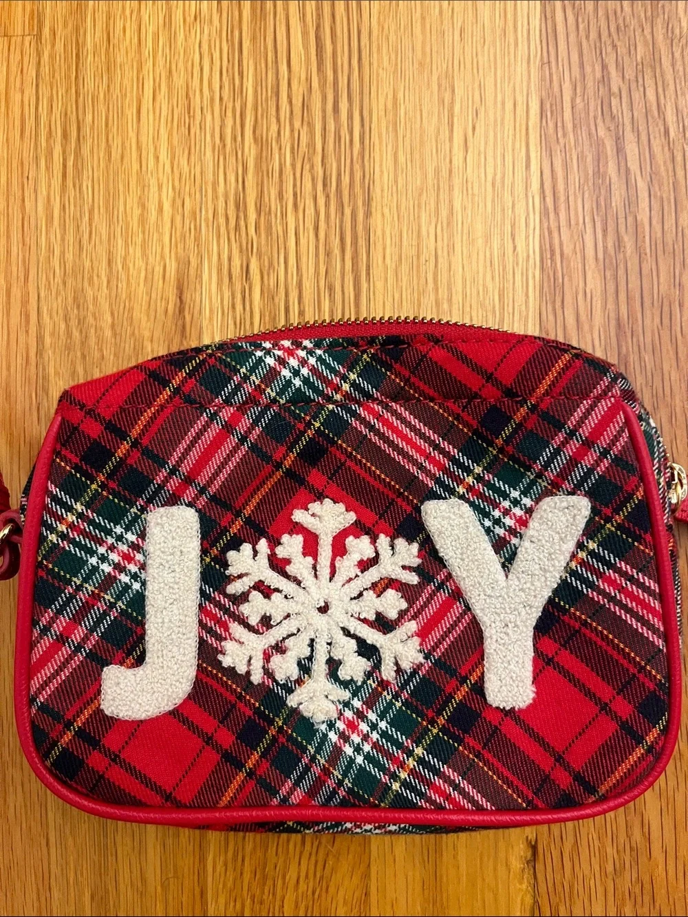 Talbots Red Plaid Wristlet Cosmetic Pouch with Gold Zipper